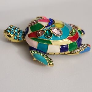 Sea Turtle Brooch Enamel Glass Crystal Rhinestones Art Picasso Mosaic